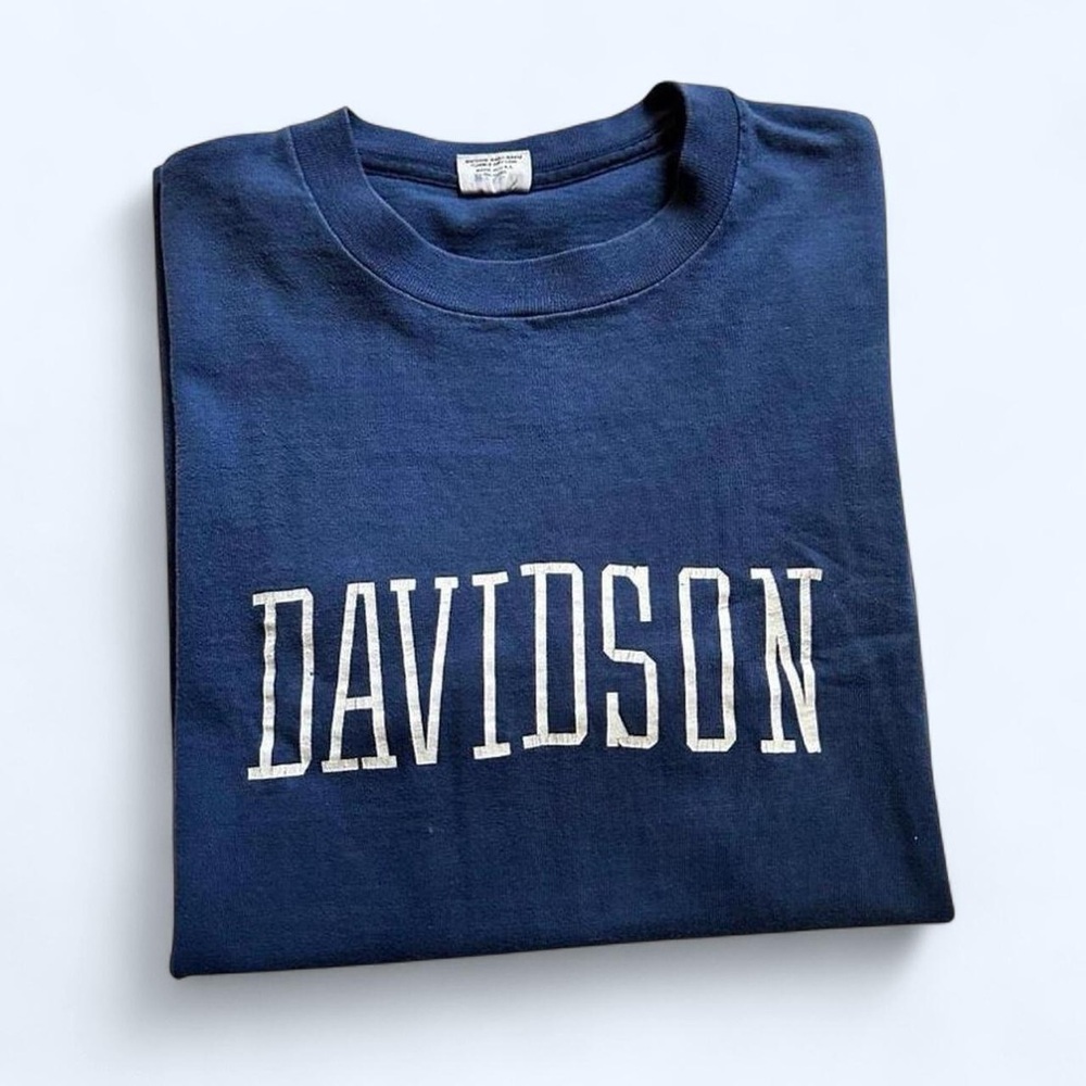 Vintage 1990s Davidson Navy Blue Men's Short Sleeve Tee L